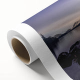 Art Deco style poster depicting the tranquil Cumbria landscape in muted green and blue tones on rolled canvas.