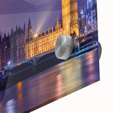 Large acrylic glass print of abstract London scenery in muted earth tones, ideal for dining room art.