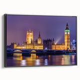 Black and white framed canvas of a vintage London landscape, ideal for bedroom wall decor.