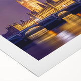 Art deco poster of London scenery in muted tones on rolled canvas, suitable for dining room.