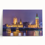 Black and white stretched canvas of London skyline, ideal for kitchen wall art.