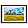 Extra large abstract art print featuring a vibrant, colorful Estonian landscape on textured canvas, framed in black.