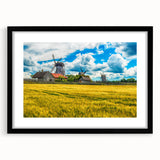 Extra large abstract art print featuring a vibrant, colorful Estonian landscape on textured canvas, framed in black.