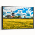 Black and white framed canvas featuring a vintage-style Estonian landscape, ideal for bedroom wall decor.