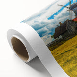 Art Deco style poster of a European cityscape in muted blues and greys on rolled canvas, ideal for nursery wall art.