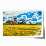 Floral art depicting a serene European landscape in soft pastel shades on a rolled canvas, ideal for dining room ambiance.