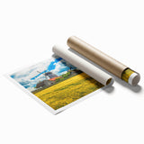 Extra large rolled print of a serene Estonian landscape with muted green and blue tones, ideal for classy bathroom wall art.