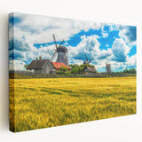 Scenic European countryside landscape on large stretched canvas, featuring muted green and blue tones.