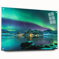 Acrylic glass print of a serene Finnish landscape, with cool blue and green tones, ideal for dining room decor.