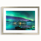 Extra large abstract art print of a serene Finnish landscape in muted blue and gray tones on a framed canvas.