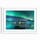 Textured abstract art print of a serene Finnish landscape in muted blue and gray tones on a framed white mat.