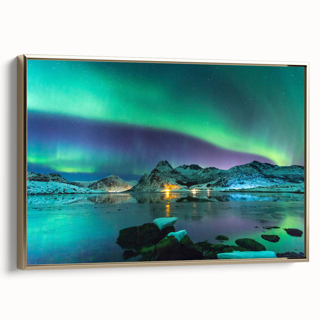 Framed canvas wall art featuring a vintage-style landscape painting of a Finnish scenery in muted earth tones.