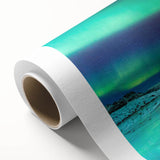 Art Deco style poster of a serene Finnish landscape in cool blue and green hues on rolled canvas, ideal for nursery wall art.