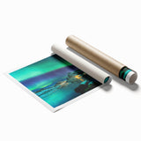 Extra large rolled print of a scenic Finland landscape with muted green and blue tones, ideal for classy bathroom wall art.