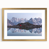 Abstract art print of the French Alps in muted earth tones on a framed canvas, suitable for dining room decor.