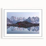 Textured art print of the French Alps in muted earth tones on a framed canvas, ideal for bedroom art.