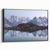 Black and white landscape art painting of the French Alps on framed canvas, suitable for bedroom wall decor.