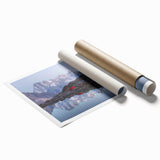 Extra large wall art of the French Alps in muted green and blue tones, ideal for classy bathroom decor.