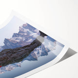 Extra large wall art featuring line art flowers over a French Alps scenery, printed on rolled canvas.