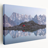 French Alps landscape on large stretched canvas, featuring serene green and blue tones, suitable for kitchen wall art.