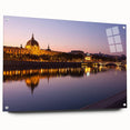 Acrylic print of a large abstract depiction of Lyon, France in muted earth tones, ideal for bedroom or dining room decor.