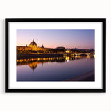 Extra large abstract art print of colorful, textured Lyon scenery on a black-framed canvas, ideal for living room decor.