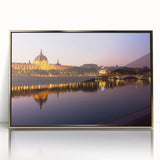 Art deco poster of Lyon, France in acrylic, featuring earthy tones and gold frame, ideal for modern nursery wall decor.