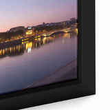 Extra large framed canvas featuring a textured depiction of Lyon with vibrant colors on a black background.