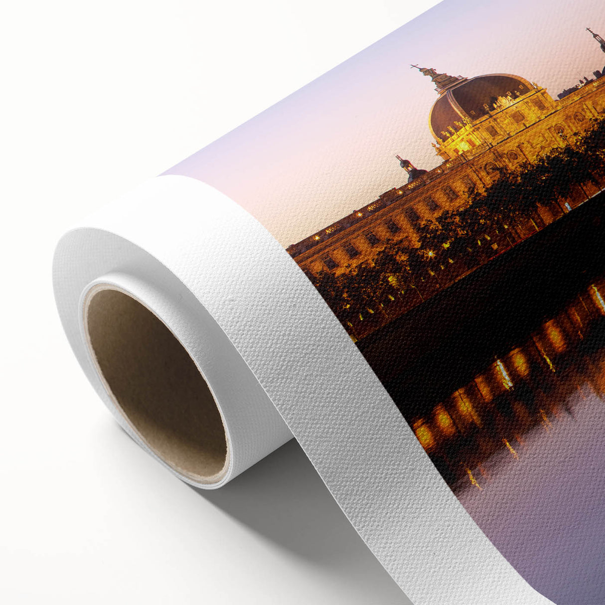 Art Deco style poster of Lyon, France with muted earth tones on rolled canvas, ideal for nursery wall art.