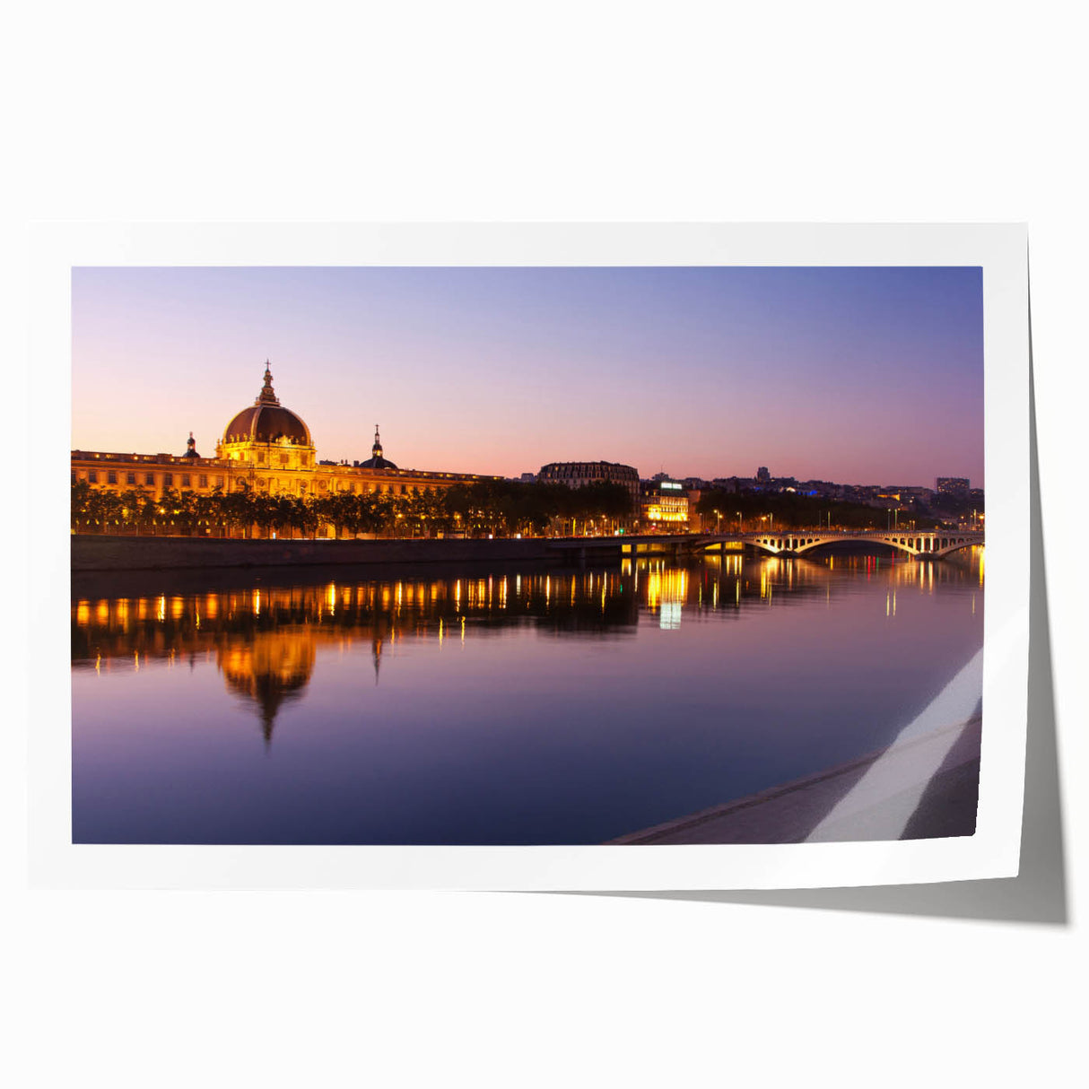 Extra large rolled print of Lyon, France, featuring vibrant floral elements, ideal for art wall dining room.