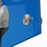 Large abstract wall art featuring a mid-century modernist scene of Nice, France, in muted blue and orange tones.