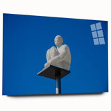 Large abstract acrylic print of a serene Nice, France scenery in soft blue and white tones.