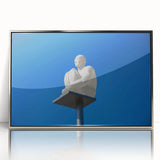 Large art print of a mid-century modernist scenery in Nice, France, in vibrant blues and greens.