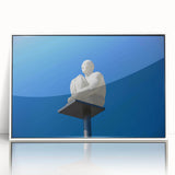 Mid-century modernist art of Nice, France scenery in acrylic, framed in white, suitable for nursery wall decor.