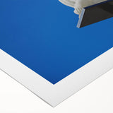 Art deco poster featuring a serene Nice, France scenery in muted blue and cream tones on rolled canvas.