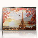 Large art print of Paris skyline in muted gray and blue tones on a framed acrylic, suitable for modern art wall decor.