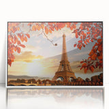 Mid-century modernist art of Paris scenery in muted blue hues on a framed acrylic, ideal for modern art wall decor.