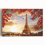 Black and white print of the Eiffel Tower on stretched canvas, suitable as kitchen wall art or for a bedroom.