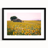 Extra large abstract art print of a colorful, textured Provence landscape on a black framed canvas.