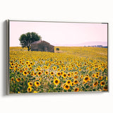 Framed canvas of a vintage-style landscape painting featuring colorful Provence scenery.