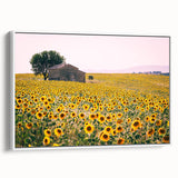 Vintage poster art of a Provence landscape in vivid colors, framed canvas, suitable for living room decor.