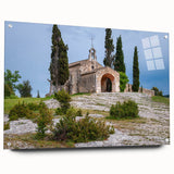 Acrylic print of a South France landscape in soft pastel shades, ideal for dining room decor.