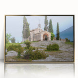 Art deco poster of a South France scenery in gold acrylic frame, suitable for modern art wall decor or nursery.