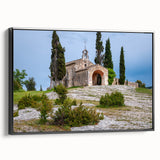Black and white vintage poster art of a South France landscape on framed canvas, ideal for bedroom wall decor.