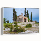 Vintage poster art of a South France scenery in vibrant colors on extra large framed canvas, ideal for living room decor.