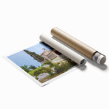 Extra large rolled print of a serene French countryside scene with soft pastel colors, ideal for classy bathroom wall art.