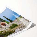 Extra large wall art featuring line art flowers in a South France scenery on rolled print, ideal for large living room decor.