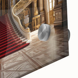 Large abstract depiction of Versailles on acrylic glass in muted earth tones, ideal for dining room art.