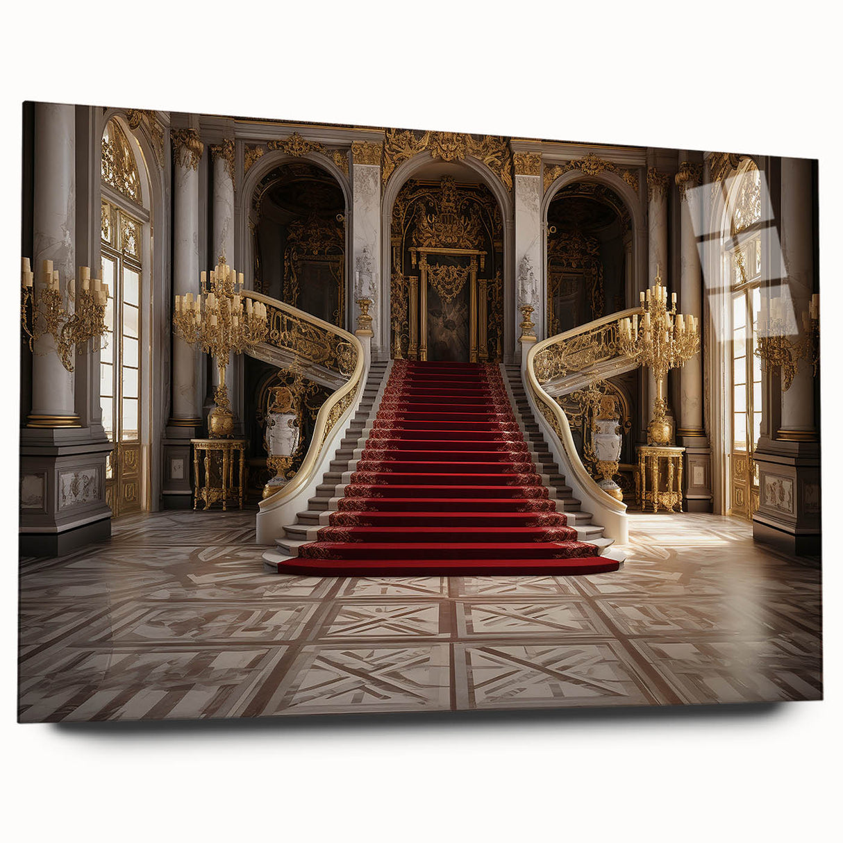 Acrylic print of the Versailles palace with lush green lawns, ideal for bedroom or dining room art.