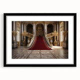 Extra large textured abstract art print of a colorful European scenery, framed with a black mat, ideal for living room decor.